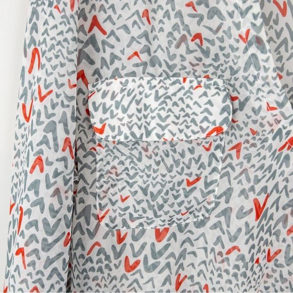 TRISTAN Womens Semi Sheer Grey Red Arrow Tunic Blouse Size Large Collared - Picture 3 of 11
